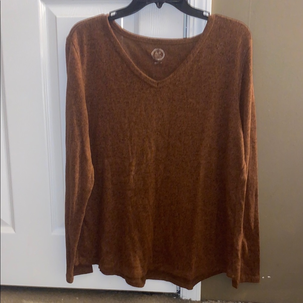 Women's V-Neck Brown Long Sleeve